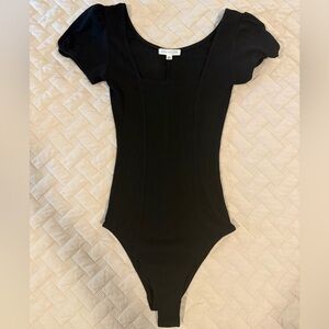 Socialite Black Bodysuit with Cap Sleeves and Scoop Neckline